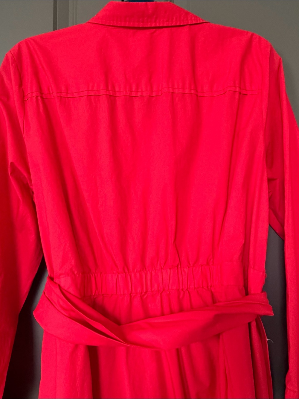 JCREW Bright Red Cotton Long Sleeve Shirt Dress with Fabric Belt - Picture 3 of 3